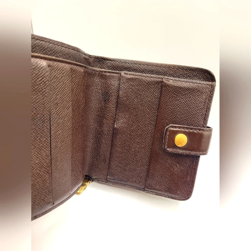 LOUIS VUITTON Folded Compact Zip Damier Ebene Brown PVC Wallet